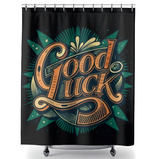 Orange and Green Good luck Graphic Shower Curtains