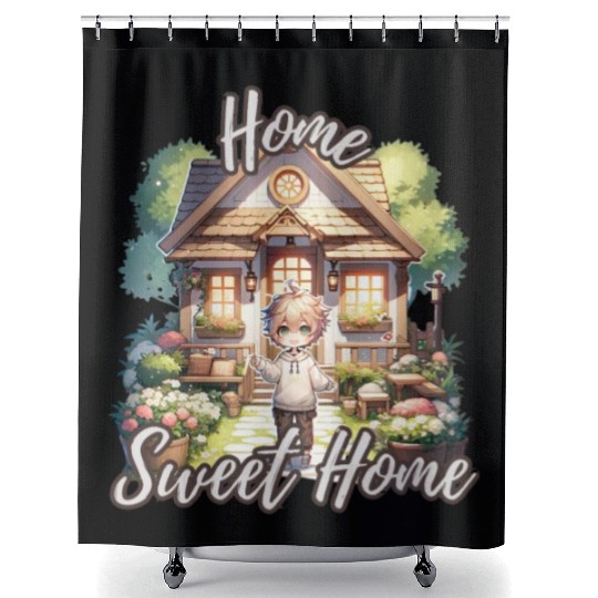 Home Sweet Home House Cabinand Person Waving 1 Shower Curtains