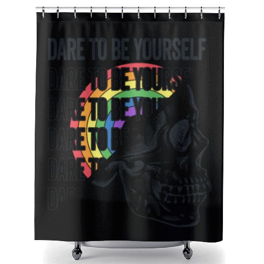 Dare to be Yourself LGBTQ Proud Ally Skull Pride Shower Curtains