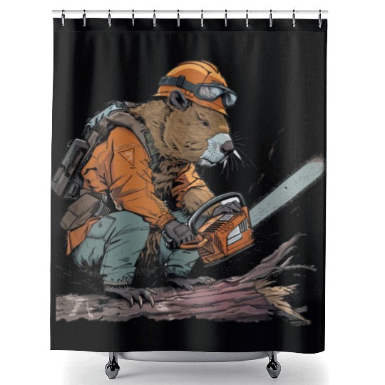 Beaver Lumberjack Chainsaw Shower Curtains