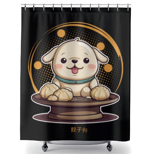 Dog serving dumpling Shower Curtains