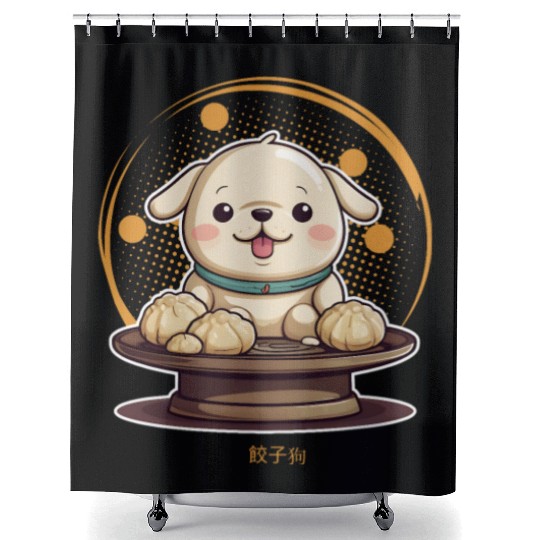 Dog serving dumpling Shower Curtains