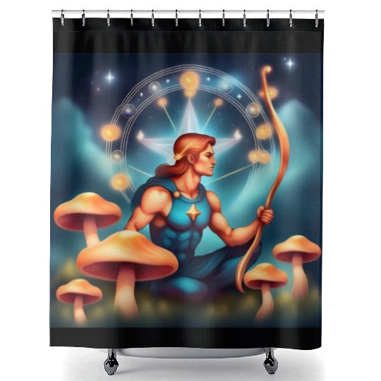 Sagittarius zodiac sign with mushrooms Shower Curtains