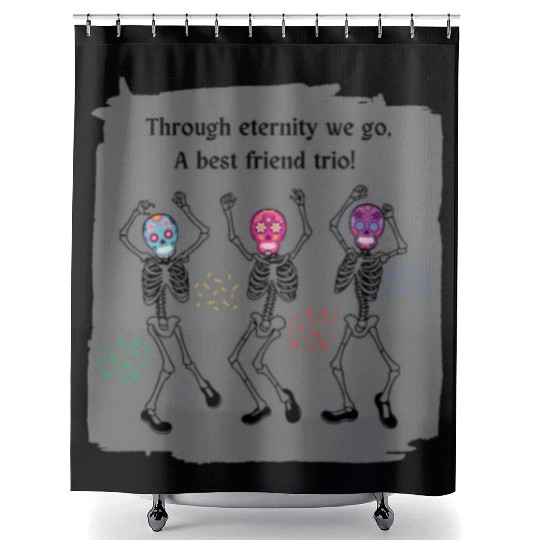 3 Best Friends Sugar Skull Skeleton 3 bff Trio Shower Curtains