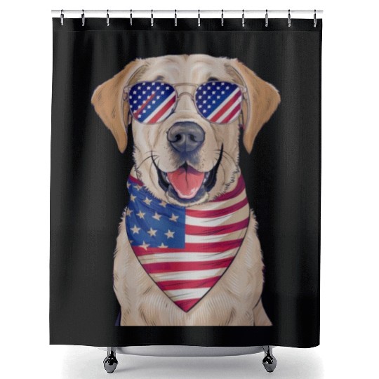 Labrador Retriever donning Shower Curtains