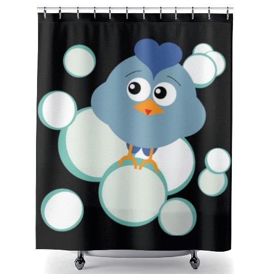 Blue Bubble Bird Shower Curtains