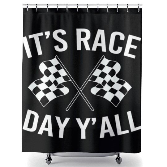Drag Racing Racetrack Checkered Flag Race Day Shower Curtains