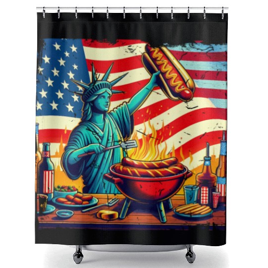 Nostalgic American BBQ Design Lady Liberty BBQ Shower Curtains