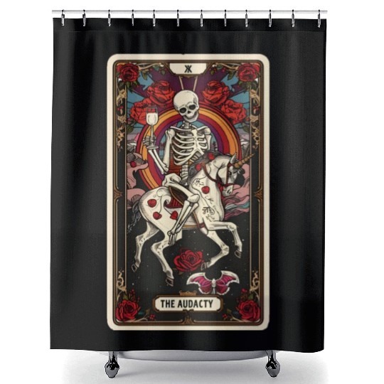 Skeleton on Unicorn Tarot Card Audacity Tarot Shower Curtains
