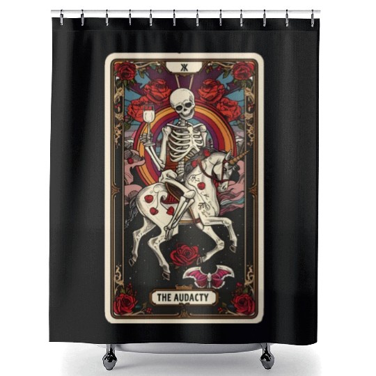 Skeleton on Unicorn Tarot Card Audacity Tarot Shower Curtains
