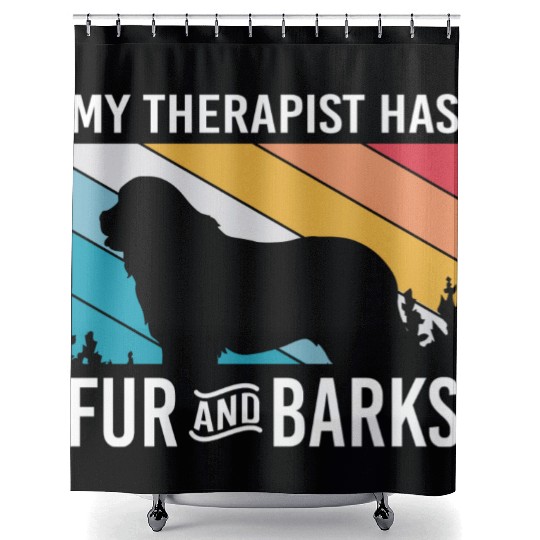 My Therapist Has Fur And Barks Retro Therapy Dog Shower Curtains