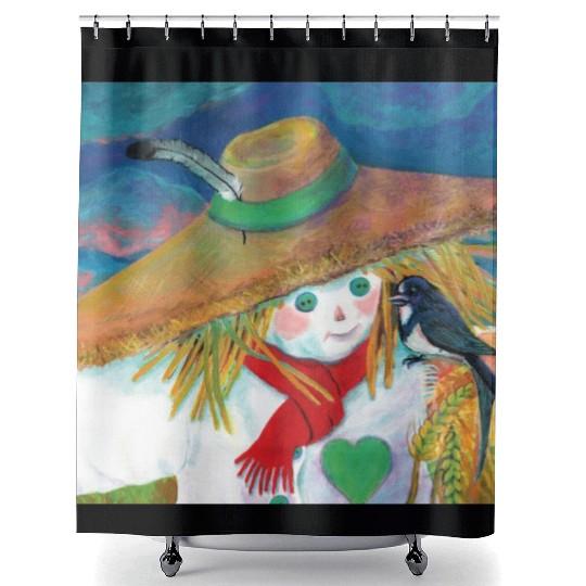 Cute Scarecrow And Barn Swallow Illustration Shower Curtains