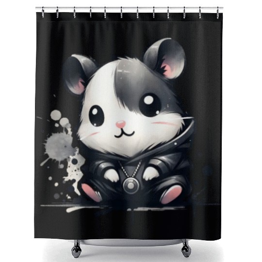 Charcoal Hip Hop Hamster Shower Curtains