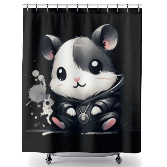 Charcoal Hip Hop Hamster Shower Curtains