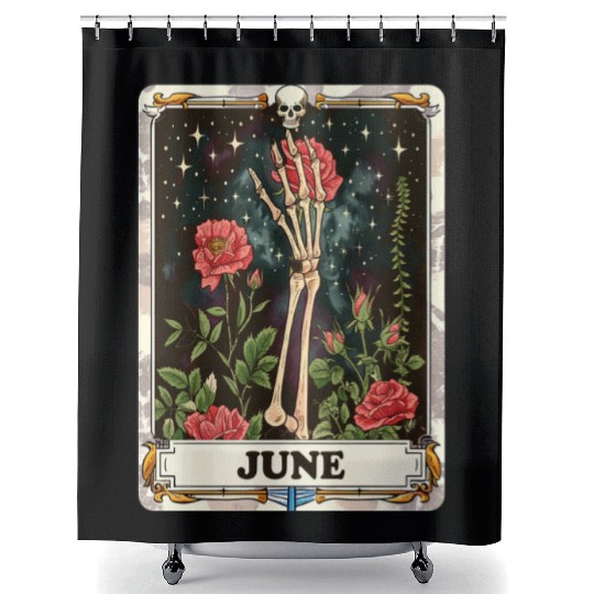 June Gothic Tarot Card - Rose Flower & Skeleton's Shower Curtains