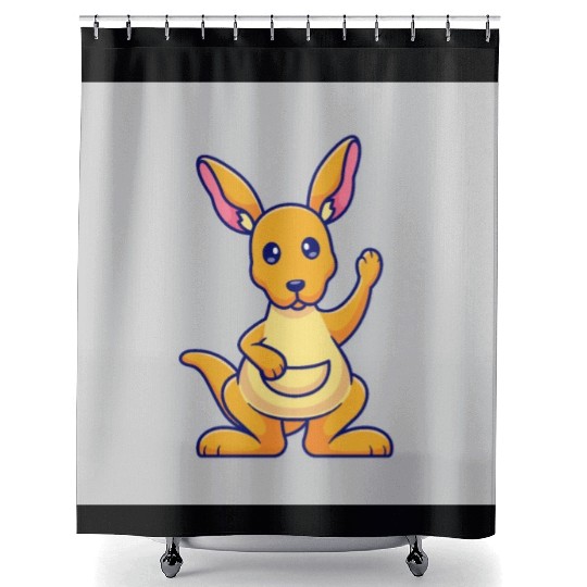 Cute Kangaroo Waving Hand: Cartoon Vector Icon Ill Shower Curtains