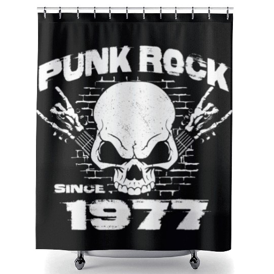 Punk Rock Since 1977 - Skull Rock Hands 47th Shower Curtains