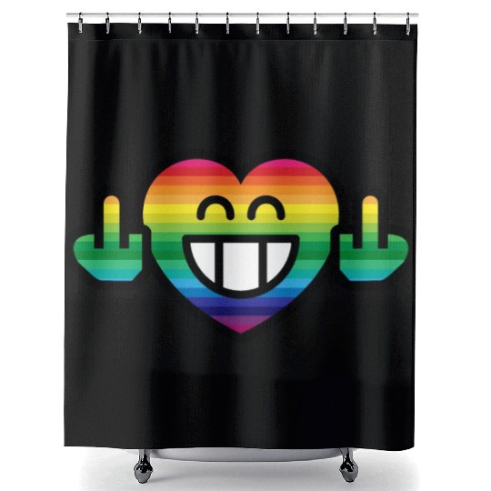 Emoticon Grin Rainbow Heart with Stinkfingers Shower Curtains