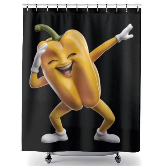 Yellow Bell Pepper Dabbing Realistic Shower Curtains
