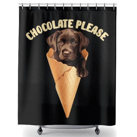 Brown Labrador CHOCOLATE PLEASE Ice Cream Shower Curtains
