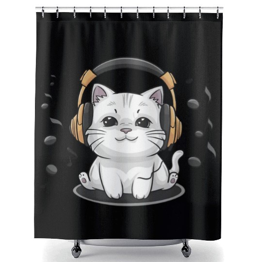 Cute Cat I Can't Hear You I'm Listening To Rap Shower Curtains