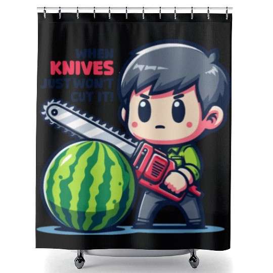 Cutting Watermelon - Melon Chainsaw Shower Curtains