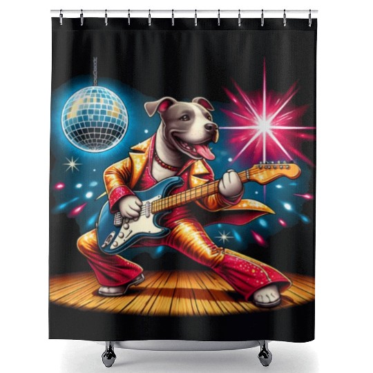 Disco Ball Guitar dog Shower Curtains