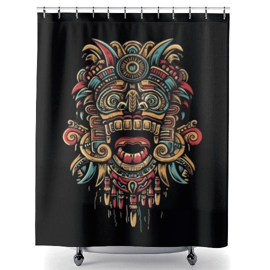 Aztec God Ancient Mythology Tonatiuh Warrior Mask Shower Curtains