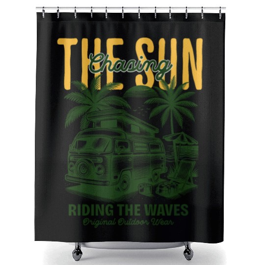 Chasing the Sun Riding the Waves Outdoor Wear Shower Curtains