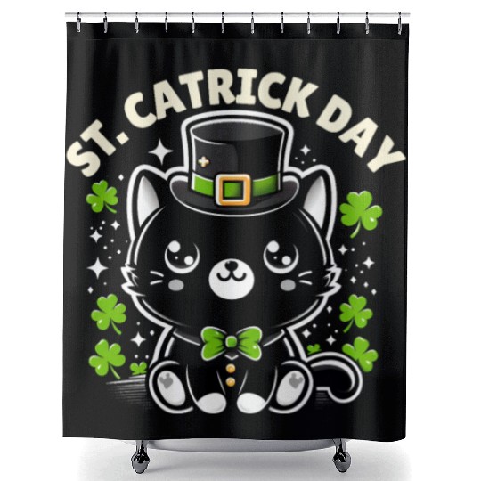 Funny St. Patrick's Day Cat Humorous Cat Graphic Shower Curtains