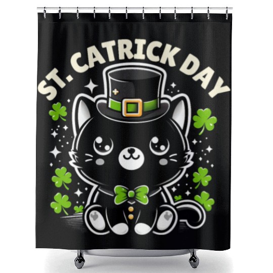 Funny St. Patrick's Day Cat Humorous Cat Graphic Shower Curtains