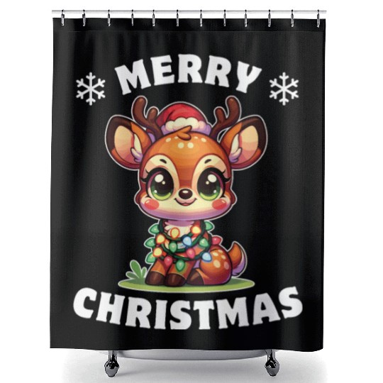 Christmas Fairy Lights Tufted Deer Shower Curtains