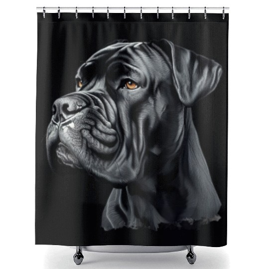 Black Cane Corso Dog Art Shower Curtains, Realistic Dog