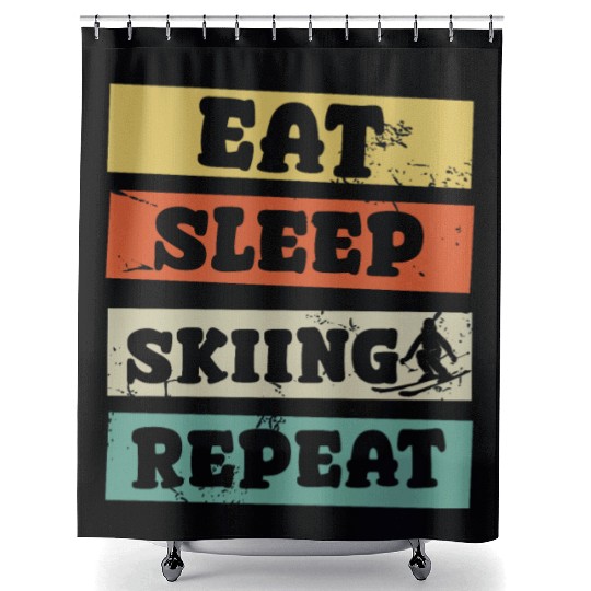 eat sleep skiing repeat Shower Curtains