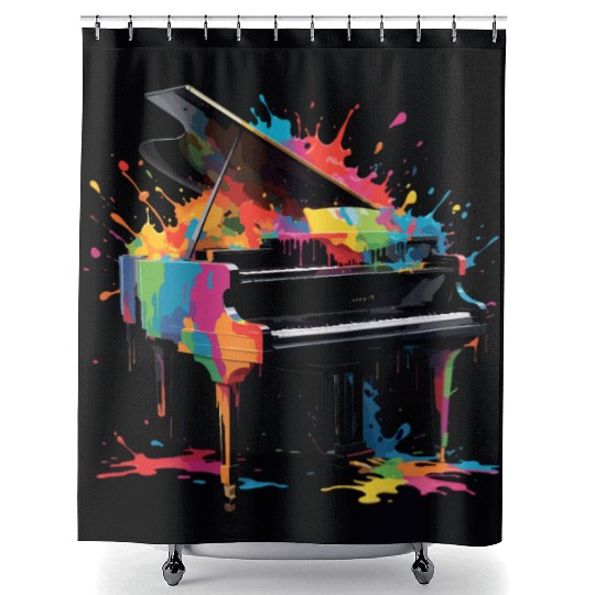 Colorful Splashed Piano Music Lover Funny Design Shower Curtains
