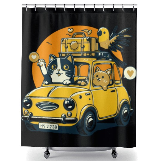 Road Trip by Car : Life's Better with Cat Friends Shower Curtains