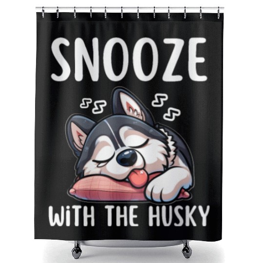 Snooze with the husky |Snooze Mode Husky Edition Shower Curtains