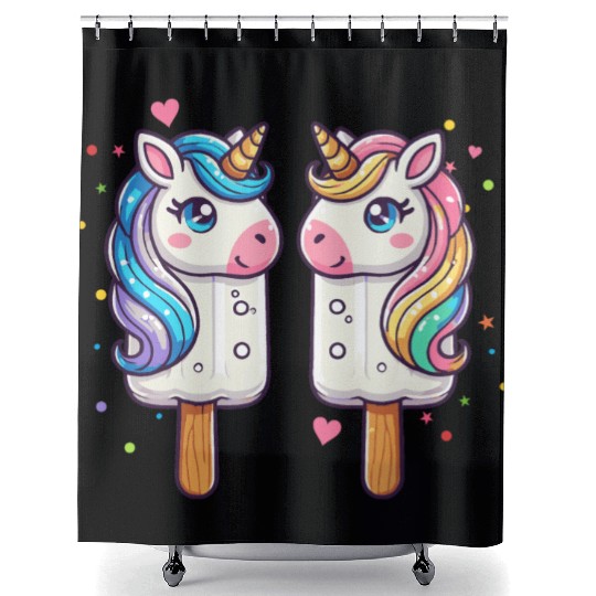 Colorful unicorn ice cream motif for summer Shower Curtains