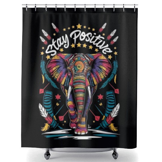 Colorful Tribal African Elephant Shower Curtains