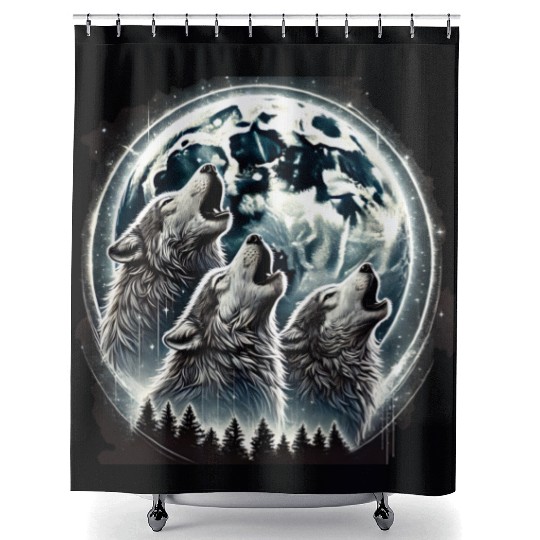 Wolfs Moon Nature Cute forest graphic Shower Curtains