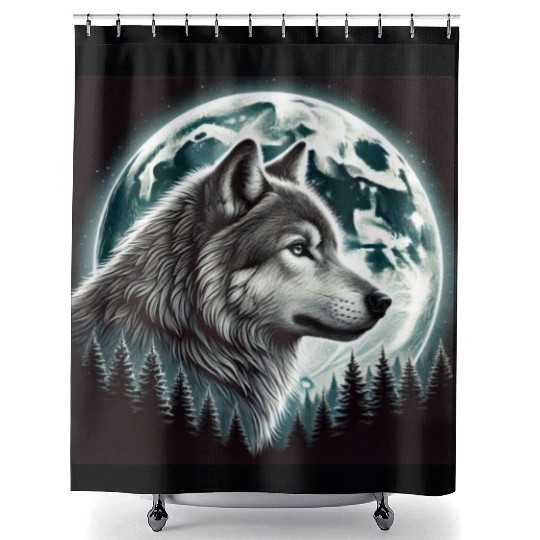 Nature Moon Alpha Cute Wolf Moon nature Shower Curtains