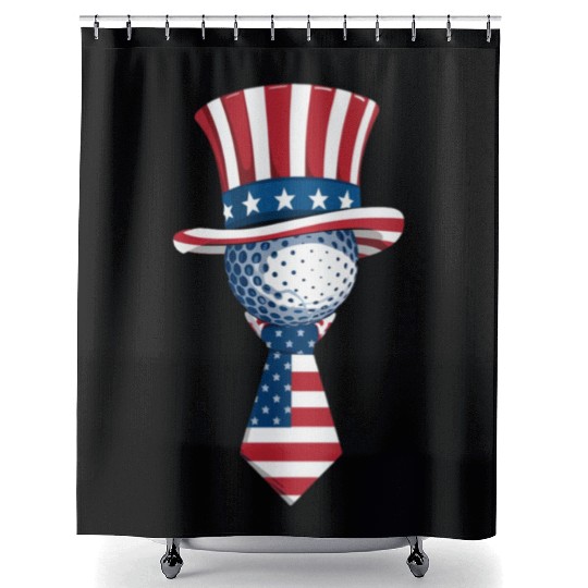 Patriotic Golf Ball with Stars and Stripes Hat Shower Curtains