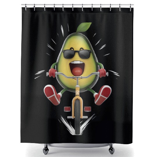 Avocado Cycling On Bike Realistic Shower Curtains