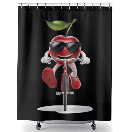 Cherry Cycling On Bike Realistic Shower Curtains