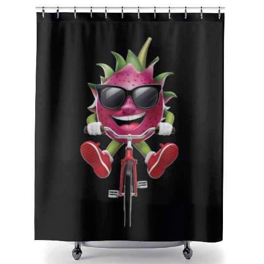 Dragon Fruit Cycling On Bike Realistic Shower Curtains