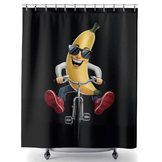 Banana Cycling On Bike Realistic Shower Curtains