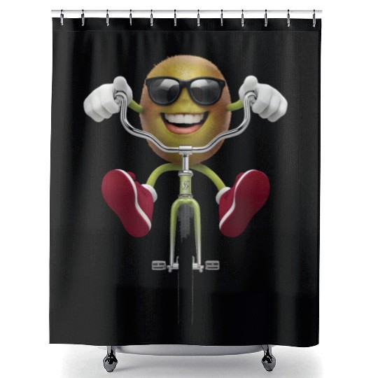 Kiwi Cycling On Bike Realistic Shower Curtains