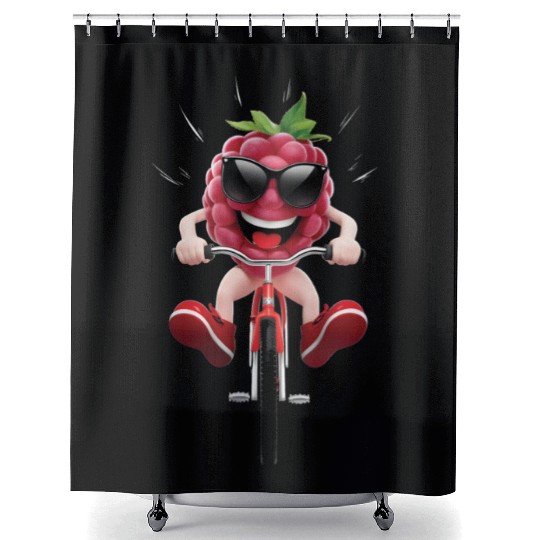Raspberry Cycling On Bike Realistic Shower Curtains