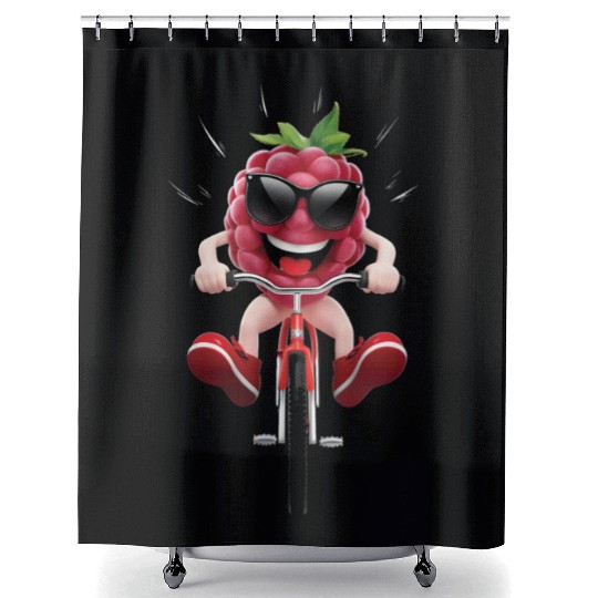 Raspberry Cycling On Bike Realistic Shower Curtains