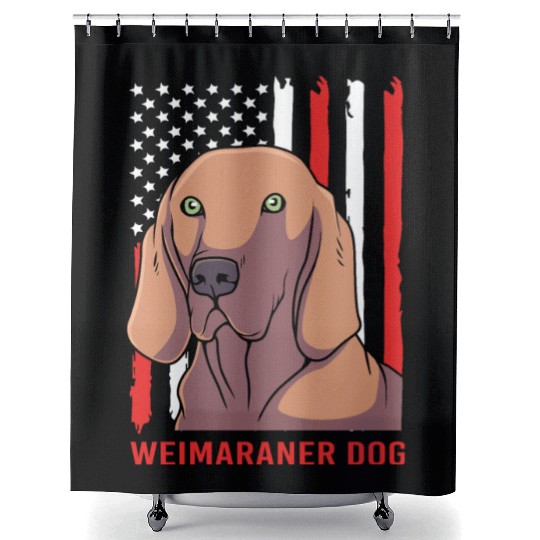 US Flag 4th Of July Patriotic Dog Weimaraner Lover Shower Curtains